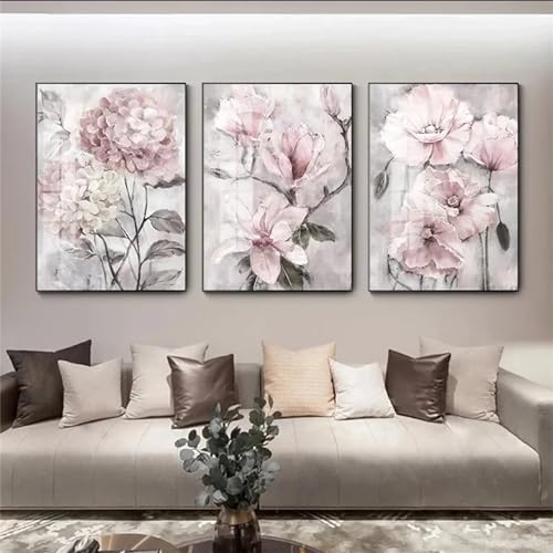 5D Diamond Painting 3 Teilig Groß XXL Rosa Blume Diamant Painting Bilder Full Drill Round Mosaikherstellung Basteln Erwachsene Malen Nach Zahlen für Home Décor Mädchen Geschenke 60x90cm F-2722 von Tifnuer