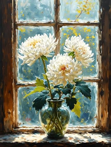 5D Diamond Painting Fensterchrysantheme Diamant Painting Bilder Kinder, Diamond Painting Erwachsene, Diamantmalerei Basteln Bilder Geschenk Mädchen Weihnachten Halloween Home Wand Dekor 10x15cm B-684 von Tifnuer