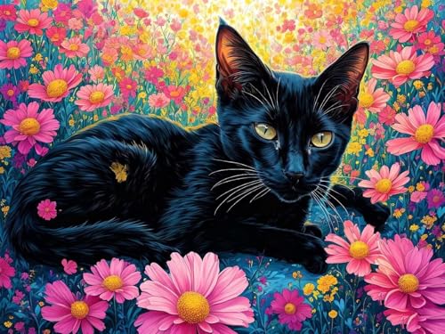 5D Diamond Painting Schwarze Katze Diamant Painting Bilder Kinder, Diamond Painting Erwachsene, DIY Diamantmalerei Basteln Bilder Geschenk Mädchen Weihnachten Halloween Home Wand Dekor 15x10cm B-7834 von Tifnuer