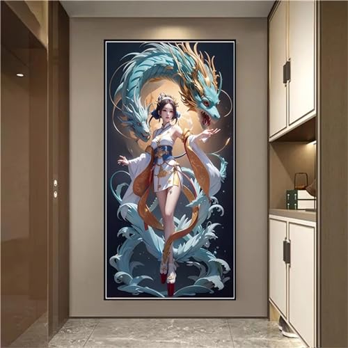 5D Diamond Painting Set Feen-Drache Diamant Painting Bilder Weihnachten DIY Cross Stickerei Basteln Erwachsene Full Drill Malen Nach Zahlen Diamond Painting Kinder für Home Wand Dekor 50x100cm F-7887 von Tifnuer