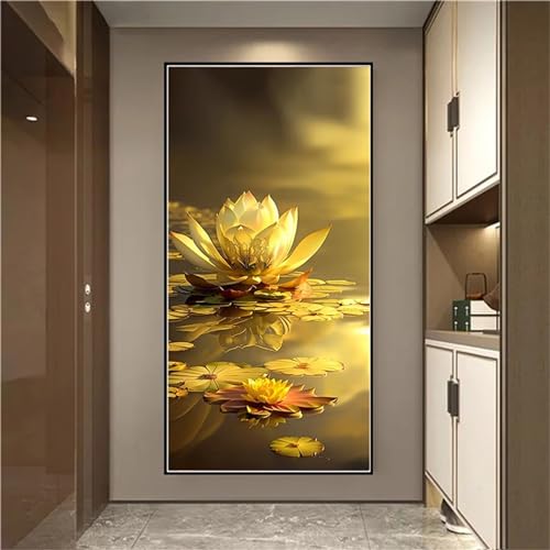 5D Diamond Painting Set Gelber Lotus Diamant Painting Bilder Weihnachten DIY Cross Stickerei Basteln Erwachsene Full Drill Malen Nach Zahlen Diamond Painting Kinder für Home Wand Dekor 25x50cm F-18647 von Tifnuer