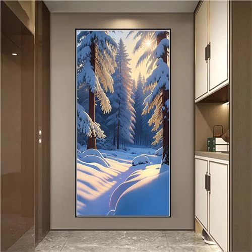 5D Diamond Painting Set Schneelandschaft Baum Diamant Painting Bilder Weihnachten DIY Stickerei Basteln Erwachsene Full Drill Malen Nach Zahlen Diamond Painting für Home Wand Dekor 40x80cm F-15374 von Tifnuer