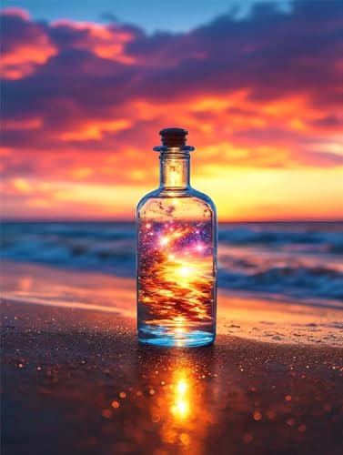 5D Diamond Painting Sunset Wishing Bottle Diamant Painting Bilder Kinder, Diamond Painting Erwachsene, DIY Diamantmalerei Basteln Bilder Geschenk Mädchen Weihnachten Home Wand Dekor 10x15cm B-2851 von Tifnuer