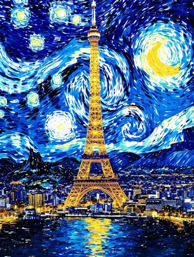 5D Diamond Painting Van Gogh Eiffelturm Diamant Painting Bilder Kinder, Diamond Painting Erwachsene, DIY Diamantmalerei Basteln Bilder Geschenk Mädchen Weihnachten Home Wand Dekor 90x120cm B-1122 von Tifnuer