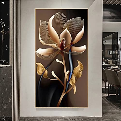 Diamant Painting Bilder Groß, Goldene Blumen Malen Nach Zahlen Erwachsene DIY 5D Diamond Painting Mit Zubehör, 30x60cm Voll Diamant Art Kinder Strass Mosaikherstellung, Wohnzimmer Deko Schlafzimmer von Tifnuer