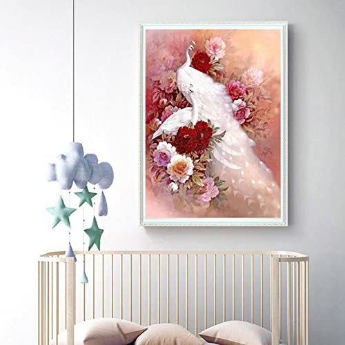 Diamond Painting Erwachsene Groß,Diamant Malen Nach Zahlen Erwachsene/Kinder Geschenk,Daiments Painting Weißer Pfau Diamant Painting Bilder Schlafzimmer Wohnzimmer Deko Wand Malerei（50x70cm/20x28in） von Tifnuer