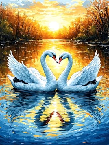 Diamond Painting Set für Erwachsen, 5D Diamond Painting Sonnenuntergang Schwan Diamant Painting Bilder Kinder, DIY Diamond Painting Basteln Mädchen Geschenk, für Wohnzimmer Wanddeko 30x40cm B-2831 von Tifnuer