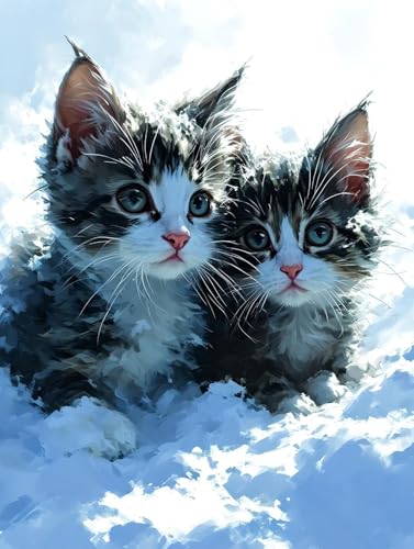 Katze Schnee Diamond Painting Erwachsene, 5D Diamond Painting Bilder Kinder, DIY Diamond Painting Vollbohrer Diamanten Malerei Stickerei Set, Weihnachten Geschenke Home Wand Decor 20x30cm B-2973 von Tifnuer