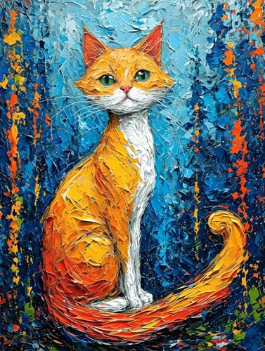 Katzenblume Diamond Painting Erwachsene, 5D Diamond Painting Bilder Kinder, DIY Diamond Painting Vollbohrer Diamanten Malerei Stickerei Set, Weihnachten Geschenke Home Wand Decor 20x30cm B-2940 von Tifnuer