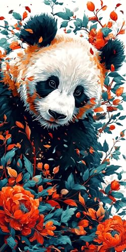 Malen Nach Zahlen Erwachsene Blumenpanda Paint by Numbers Malen Nach Zahlen kinder, XXL Groß DIY Handgemalt Ölgemälde Kit Mit Knitterfreie Leinwand, Pinsels und Acrylfarbe für Home Decor 30x60cm T-730 von Tifnuer