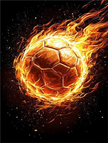 Malen Nach Zahlen Erwachsene Feuer Fußball Malen Nach Zahlen Eigenes Bild, DIY Malen Nach Zahlen Kinder Ölgemälde Set für Anfänger mit 3-Pinseln und Acrylfarbe für Home Wand Dekor 30x40cm I-2500 von Tifnuer