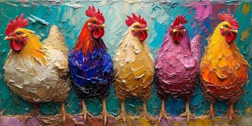 Malen Nach Zahlen Erwachsene Groß Farbiges Huhn Malen Nach Zahlen Eigenes Bild, DIY Malen Nach Zahlen Kinder Ölgemälde Set, mit 3 Pinsel und Acrylfarben Leinwand Basteln Mädchen Geschenk 90x180cm T-10 von Tifnuer