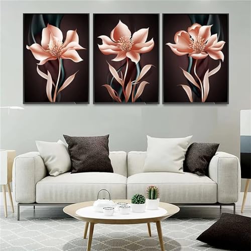 Rosa Blume Diamond Art Painting 3 Stück Diamant Painting Bilder, 50x75cm 3 Pack Diamond Painting Kinder Erwachsene Bastelset DIY 5D Full Drill Diamant Dots Rhinestone Embroidery Set Home Décor F-2698 von Tifnuer