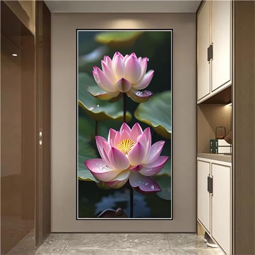 Rosa Lotusblüte Diamant Painting Bilder Weihnachten Basteln Erwachsene DIY Set mit Zubehör, Malen Nach Zahlen Diamond Painting Kinder für Home Wand Décor Mosaikherstellung Diamond Art 25x50cm F-12524 von Tifnuer