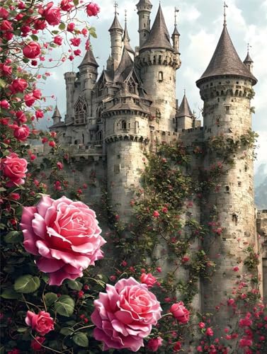 Schloss Rose Diamond Painting Erwachsene, 5D Diamond Painting Bilder Kinder, DIY Diamond Painting Vollbohrer Diamanten Malerei Stickerei Set, Weihnachten Geschenke Home Wand Decor 20x30cm B-3061 von Tifnuer