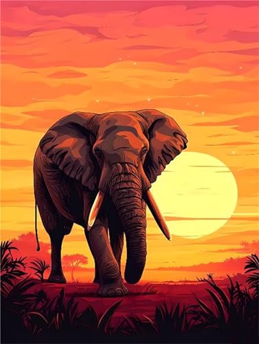 Sonnenuntergang Elefant Malen Nach Zahlen, DIY Set Erwachsene Malen Nach Zahlen , auf Leinwand Acrylmalerei Nach Zahlen mit 3 Pinsel und Acrylfarben Basteln Mädchen Geschenk 50x65cm (Rahmenlos) I-3179 von Tifnuer