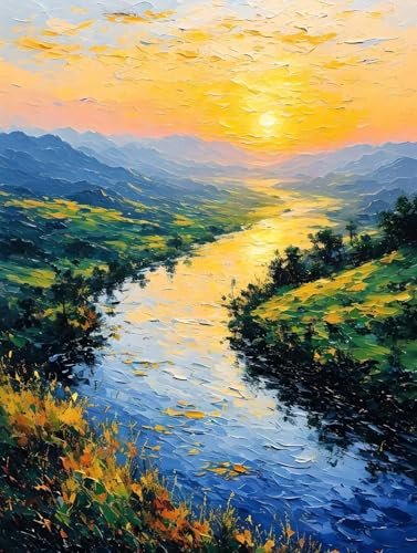 Sunset Creek Diamond Painting Erwachsene, 5D Diamond Painting Bilder Kinder, DIY Diamond Painting Vollbohrer Diamanten Malerei Stickerei Set, Weihnachten Geschenke Home Wand Decor 20x30cm B-2841 von Tifnuer