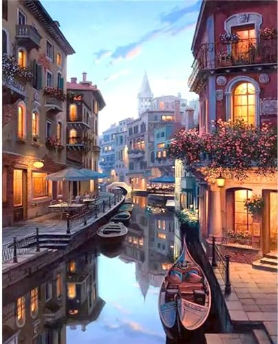 Tifnuer 5D Diamond Painting Venedig bei Nacht Diy Set Erwachsene Diamant Painting Bilder Full Drill Square Malen Nach Zahlen Basteln Weihnachten Geschenke für Mädchen Home Wand Décor 20x30cm I-12558 von Tifnuer