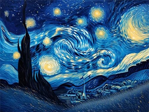 Van Gogh Sternennacht Malen Nach Zahlen, DIY Set Erwachsene Malen Nach Zahlen , auf Leinwand Acrylmalerei Nach Zahlen mit 3 Pinsel und Acrylfarben Basteln Mädchen Geschenk 20x30cm (Rahmenlos) I-7503 von Tifnuer