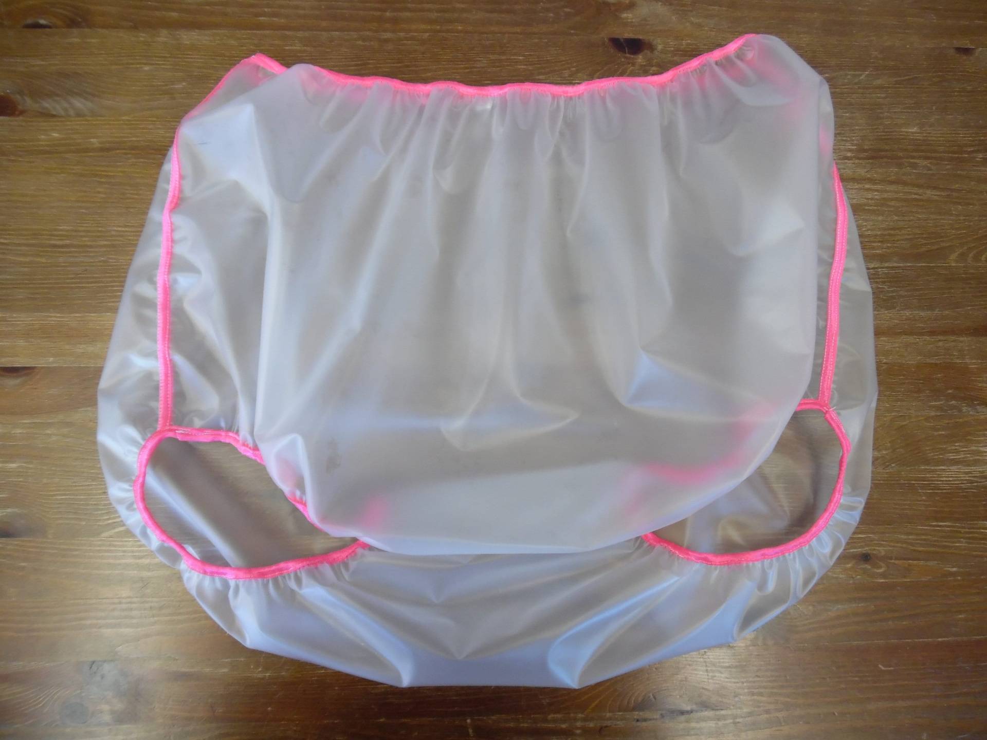 50 "/ 52" Hüfte - Klare Kunststoff Wasserdichte Hose Pink Trim von TigheClothing