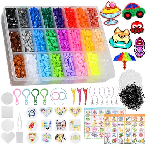 Tigvio 6300 Bügelperlen Set 24 Farben Bügelperlen mit Bügelperlen Platten und Steckperlen in Sortierbox, Bügelperlen 5mm DIY Bügelperlen Set Mädchen Jungen für Geschenk von Tigvio