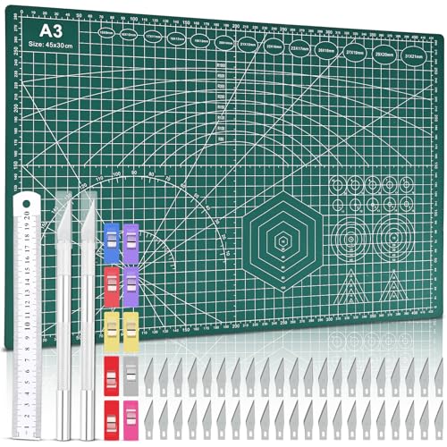 Tigvio Schneidematte, Bastelmesser Skalpell Set, Schneidematte A3 Schneidebrett Basteln, Skalpell Basteln Bastelmesser für Scrapbooking, 2 Skalpell mit 42 Skalpell Klingen Bastelskalpell Exacto Knife von Tigvio