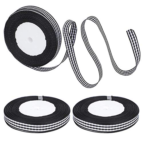 Tiiyee Gingham Ribbon, 3 Rollen schwarz weiß kariertes Band Polyester kariert Wickelband Geschenkband DIY Handwerk Kranz Party Dekorationen für Schleifen Nähen Geschenkverpackung Hochzeit Brautparty von Tiiyee