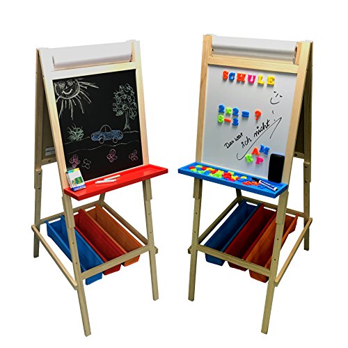 3-in-1 Kindertafel aus Holz - Holzstaffelei mit Kreidetafel - Whiteboard und Papierrolle, Magnettafel und Maltafel für Kinder - Staffelei kinder zum malen Höhenverstellbar und Robust von TikTakToo