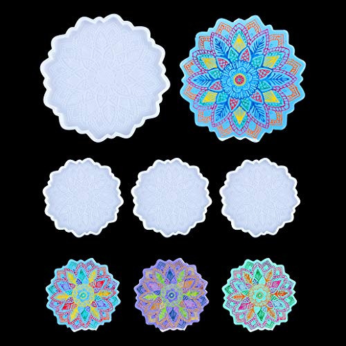 TikooTik 4 Stück Silikonform Untersetzer, Silikonformen Epoxidharz Formen Set Große Resin Mold Gießformen DIY Art Achat Untersetzer (4 Pcs) von TikooTik