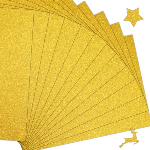 15 Blatt Glitzerpapier zum Basteln, 250g/m² Gold Papier 21x29.7cm Glitterkarton, Glitzer Papier für Kinder, Glitter Bastelpapier für DIY Grußkarten, Scrapbooking von Tikplus