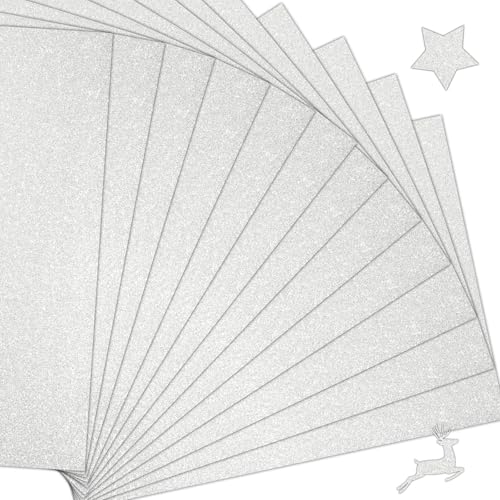 15 Blatt Silber Glitzerpapier zum Basteln, 250g/m² Glitzer Papier 21x29.7cm Glitterkarton, Glitzer Papier für Kinder, Glitter Bastelpapier für DIY Grußkarten, Scrapbooking von Tikplus