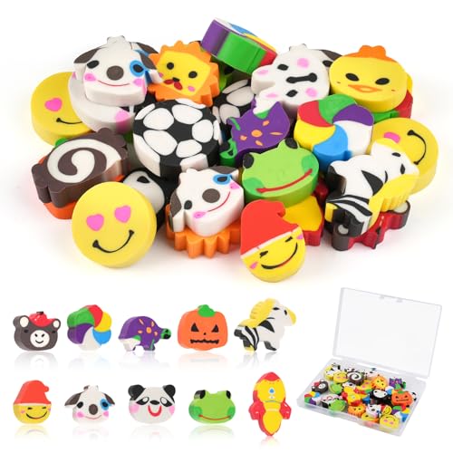 30 Pcs Radiergummi Kinder, Radiergummi Tiere Set, Radiergummi Lustig für Kinder mit Box Verpack, Süße Schulsachen Radiergummi Bunt für Skizzen Schulen Büro Halloween - Random Style von Tikplus