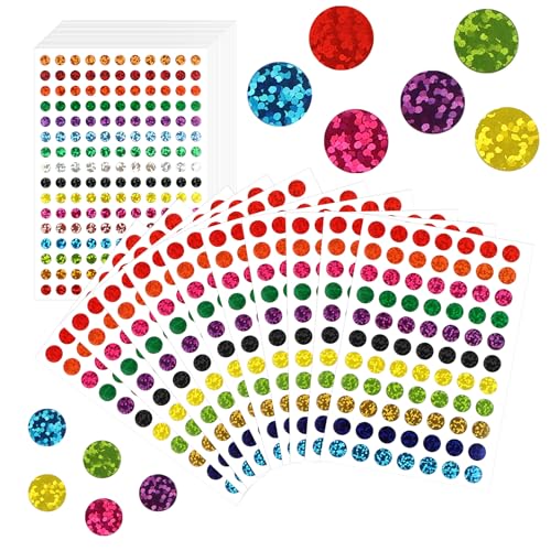 4290Stück Klebepunkte Klein Mini Sticker, 3520Stück 16 Farben Klebepunkte Bunt 6mm, 770Stück 11 Farben Klebepunkte Aufkleber 10mm, Kreis Dot Mini Aufkleber Glitzer, Etiketten Markierungspunkte von Tikplus