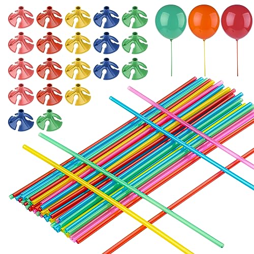 Bunt Ballonstangen Einzeln, 50 Stück Kunststoff Ballonstäbe 32cm, Wiederverwendbar Stäbe Halter für Luftballons für Hochzeit von Tikplus