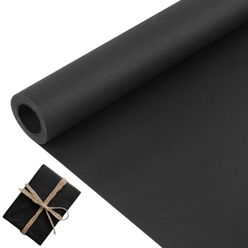 Geschenkpapier Schwarzes, 10m*38cm Kraftpapier Rolle, Schwarz Mattes Papier zum Basteln, Kraftpapier Packpapier Groß für Hochzeit Geburtstag Geschenkverpackungen, Kunsthandwerk von Tikplus