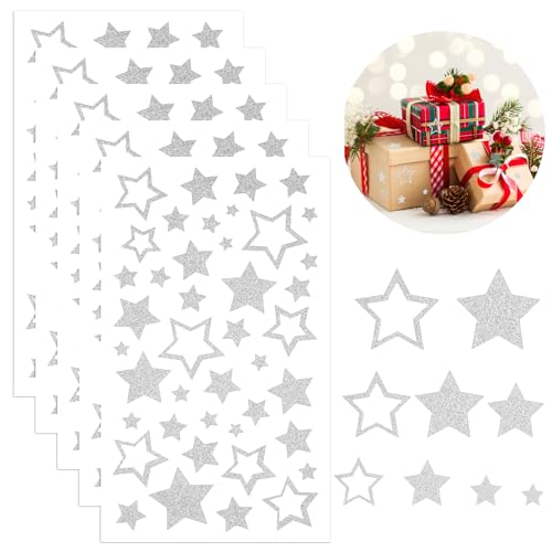 Sterne Sticker, 210 Stück, Glitzer Stern Aufkleber Selbstklebend zum Basteln, Sterne zum Aufkleben, für DIY Weihnachten Weihnachtskarten Deko Geschenk Handwerk (Silver) von Tikplus