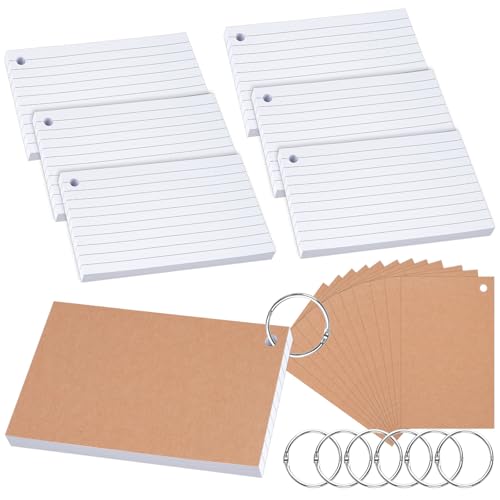 Karteikarten Klein, 300 Blatt Karteikarten Liniert din A7, Flashcards mit Binderingen, Kraftpapier Karten, Linierte Vokabelkarten, Trennblätter Lernkarten für Schulsachen, Haus Lernen Zubehör von Tikplus