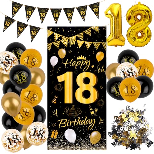 18 geburtstag deko, deko 18. geburtstag junge "Happy Birthday" geburtstagsbanner, luftballons 18 deko, Wimpelbanner Girlande Flagge, Konfetti 18. tischdeko, Geschenke für 18 jährige jungen von Tikplus