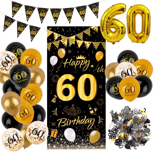 60 Geburtstag Mann,Deko 60. Geburtstag Junge "Happy Birthday" Geburtstagsbanner, Luftballons 60 Deko, Wimpelbanner Girlande Flagge, Konfetti 60. Tischdeko,Geschenke Für 60 Jährige Jungen (60s) von Tikplus