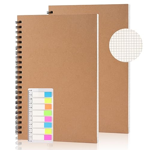 Notizbuch A5 Kariert, 2 Stück 60 Blatt Klein Spiralblock，DIY Kraft Cover Notizbücher Ringbuch mit Haftstreifen，Collegeblock Journal Tagebuch Schreibblock Zeichenblock für Büro und Schule von Tikplus