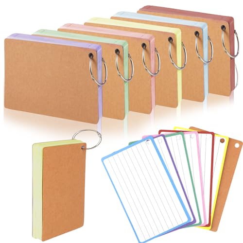 Tikplus Karteikartenset 360 Blatt Karteikarten Liniert，A6 Lernkarten mit Ring und Kraftpapier Karten, 6 Farben Karten zum Vokabeln Lernen, Flashcards für Lernen Formeln oder Notizen, Schulsachen von Tikplus