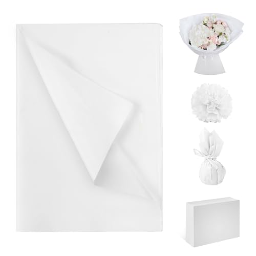 Weiß Seidenpapier 70x50cm, Tikplus 60 Blatt Groß Geschenkpapier zum Verpacken, Transparentpapier Verpackungsmaterial, Bastelpapier zum Kreieren von Pompoms, Papierblumen, Tischdeko von Tikplus