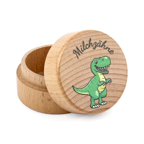 Zahndose Milchzähne, Holzdose Milch Zähne, Zahndose Milchzahndose Junge & Mädchen - zur Taufe und Geburtstag Geschenke für Neue Eltern (Dinosaurier) von Tikplus