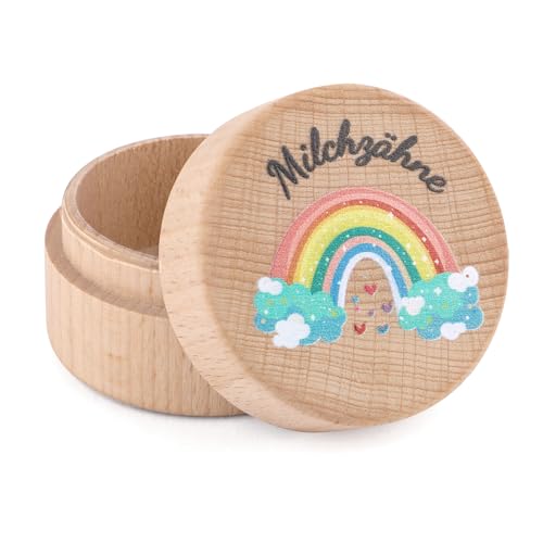 Zahndose Milchzähne, Holzdose Milch Zähne, Zahndose Milchzahndose Junge & Mädchen - zur Taufe und Geburtstag Geschenke für Neue Eltern (Regenbogen) von Tikplus