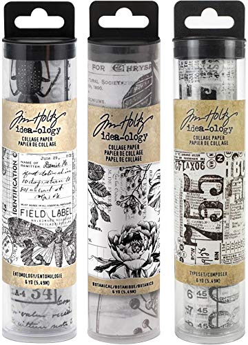 Tim Holtz Idea-Ology Collage Papierrollen – Entomologie, Botanisch und Typset – Bündel mit drei Rollen von Tim Holtz