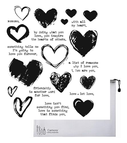 Tim Holtz Love Notes CMS477 Haftstempel + Carnora Netz-Aufbewahrungstasche, Grau von Tim Holtz