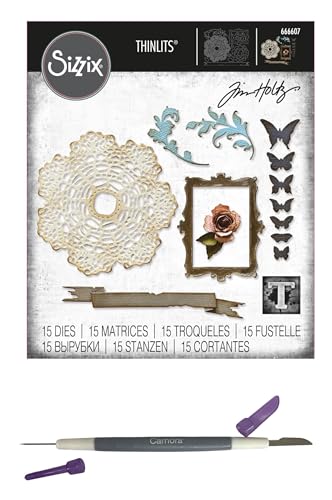 Tim Holtz Sizzix Thinlits Vault Boutique, 15 Stanzformen, Carnora zweiendige Stanzformen, 2 Stück von Tim Holtz