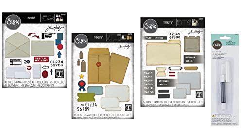 Tim Holtz Sizzix Thinlts, Sammler, Postale, Exemplare, insgesamt 148 Stanzformen (665926, 665927, 665930), Bündel mit 3 einzigartigen Stanzformen-Sets. Plus 1 Sizzix Stanzschablone (656390) von Tim Holtz