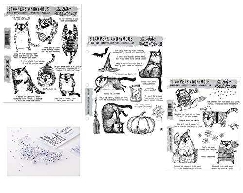 Tim Holtz Stampers Anonymous Snarky Cat Trio - 3 Haftstempel Sets inkl. 100 Carnora Kulleraugen von Tim Holtz