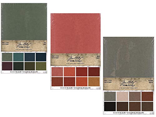 Tim Holtz idea-Ology Kraftpapier Bastelpapier, 3 Packungen, kühle, warme und neutrale Farben, 72 Blatt, 24 Farben von Tim Holtz